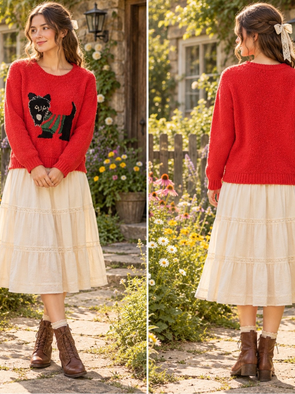 By design Red Fuzzy Scottie Dog Sweater Size Medium